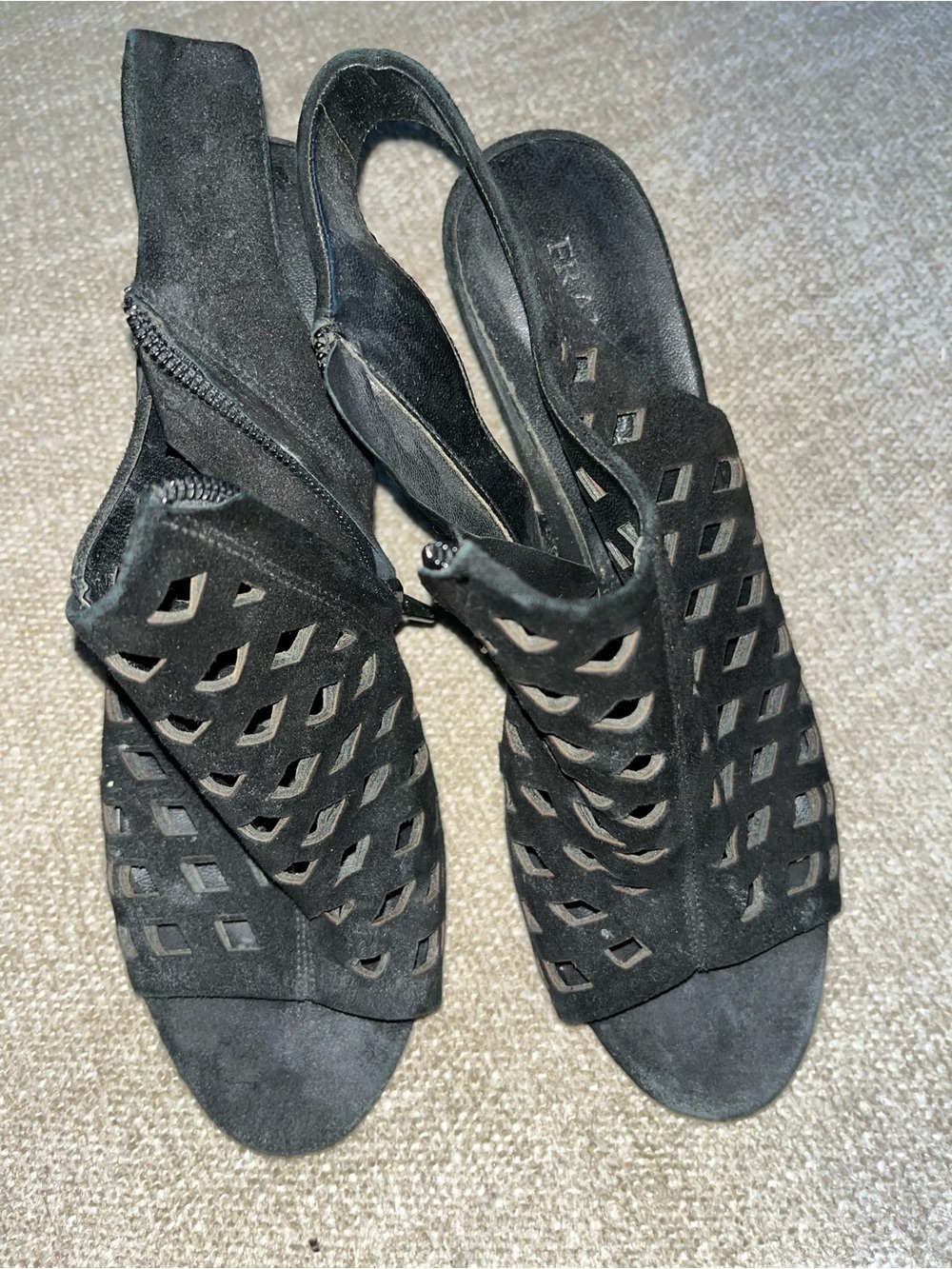 Franco Sarto Black Suede Cutout Peep-Toe Slingback Heels